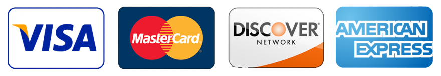 Visa, Mastercard, Discover, and American Express logos